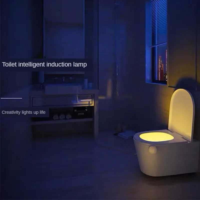 2 Packs 16 Color LED Human Body Sensing Night Light Toilet Hanging Atmosphere Light 8 Color Toilet Sensing Toilet Lid Light