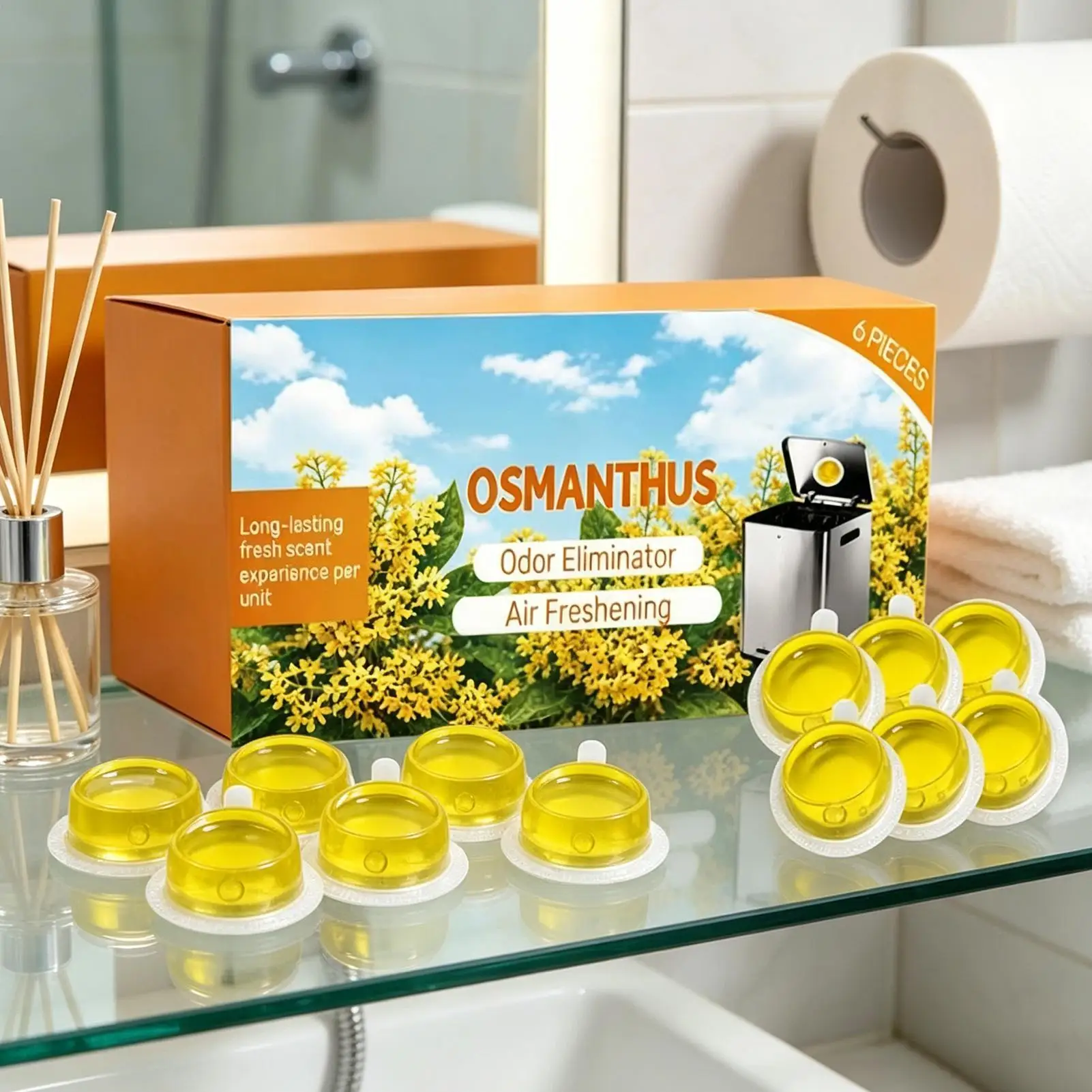 Citrus Scent Gel 6 Pcs Long Lasting Scented Eliminating Fragrance Trash Can Air Freshener for Kitchen Bathroom Closet Household