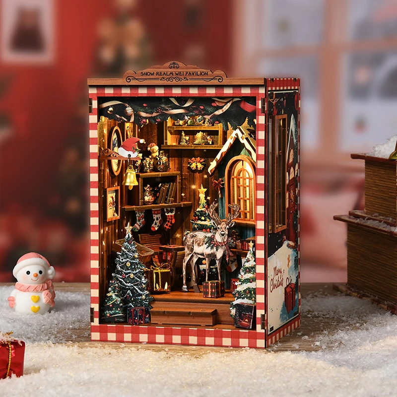 Diy 3d quebra-cabeças livro de madeira nook casa de bonecas modelo casa de boneca em miniatura com kit de móveis montar brinquedos para o miúdo presente de aniversário de natal