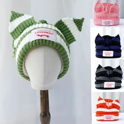 2024 Winter Skullies Cute Women Splicing strip fox Hat Crochet Knitted Hat Costume Beanie Hats Women christmas Gift Hip-hop Cap