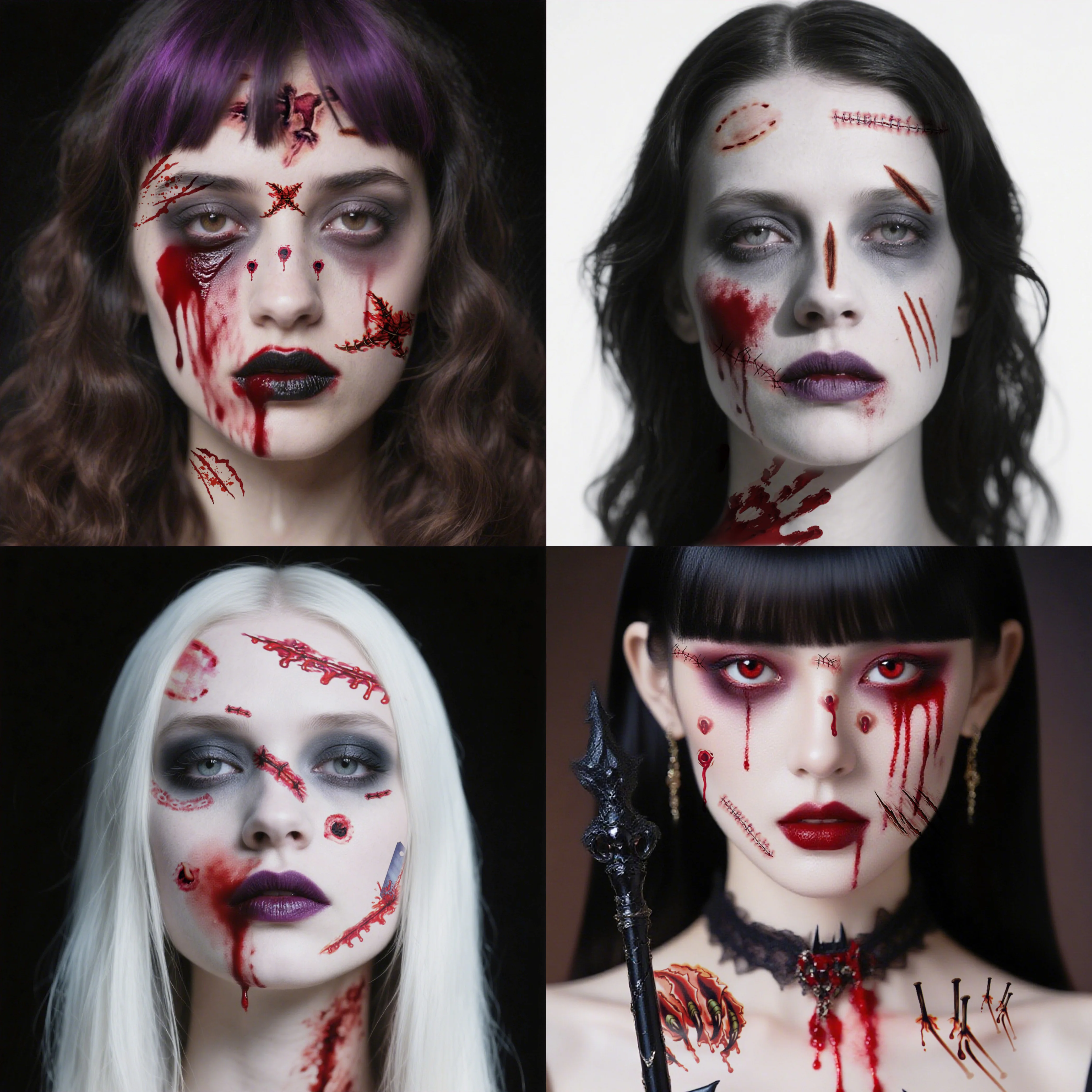 18 ورقة محاكاة المؤقتة وهمية الجرح الدموي ملصق واقعية الإرهاب الجرح هالوين حزب الوشم المؤقت