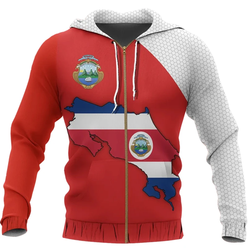 Spring Autumn Fashion Country Flag Zip Up Hoodies New Hot Costa Rica National Emblem 3D Print Hooded Sweatshirts Boys Kids Coat