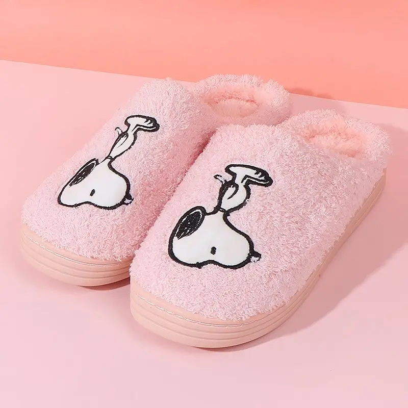 MINISO Snoopy Plush Cotton Slippers Cartoon Cute Women Autumn Winter Home Indoor Non-Slip Slippers Comfortable Warm Leisure Gift