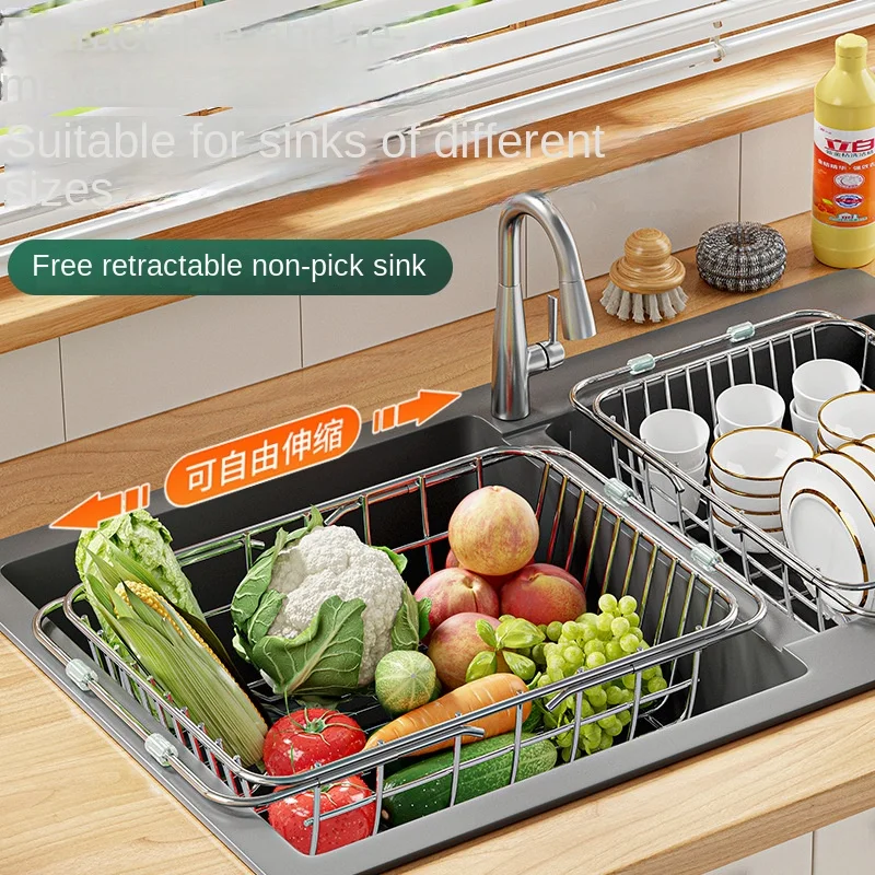 

Kitchen Sink Drain Rack Retractable Drain Basket Over The Sink Dish Drying Rack Dishwasher Accessories Stainless Steel