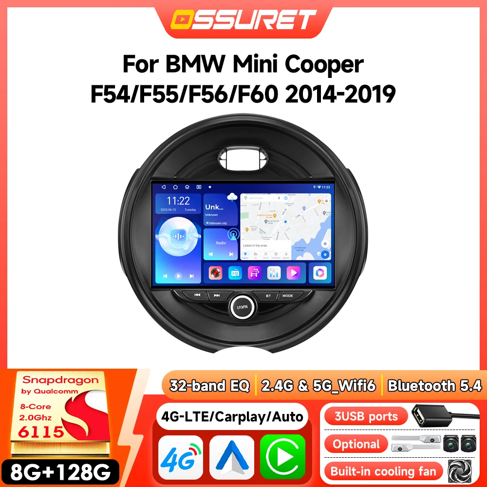 Android-Autoradio für BMW Mini Cooper F54 F55 F56 F60 2014 - 2019, kabelloses Carplay, Auto-GPS, Multimedia-System, 6115-Bildschirm, Video
