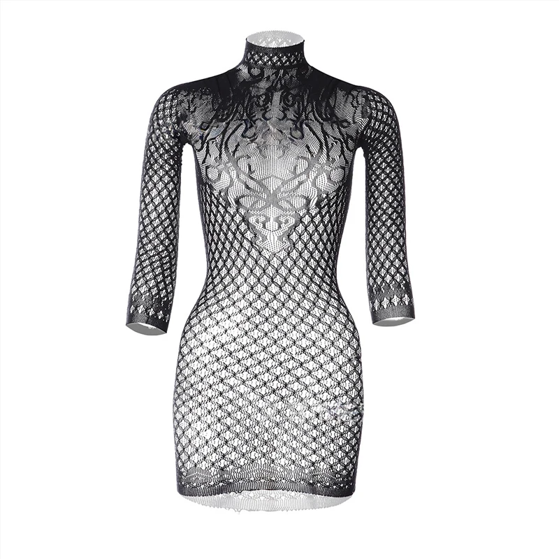 

1Pc Sexy Backless Fishnet Mini Dress for Women, See-Through Mesh Tight Dress, Comfort Stretch Party Clubwear Outfit