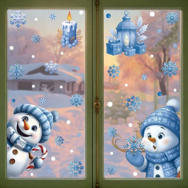 1/2 Sheets Cartoon Snowman Snowflake Santa Claus Christmas Window Wall Sticker Self-adhesive Decor New Year Windows Stickers