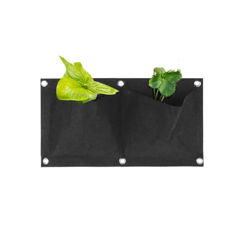 

2 Pockets Wall Hanging Planting Bags Black Wall Bag Flowers Plant Grow Pot Non-woven Fabrics Living Bonsai Balcony Decorations