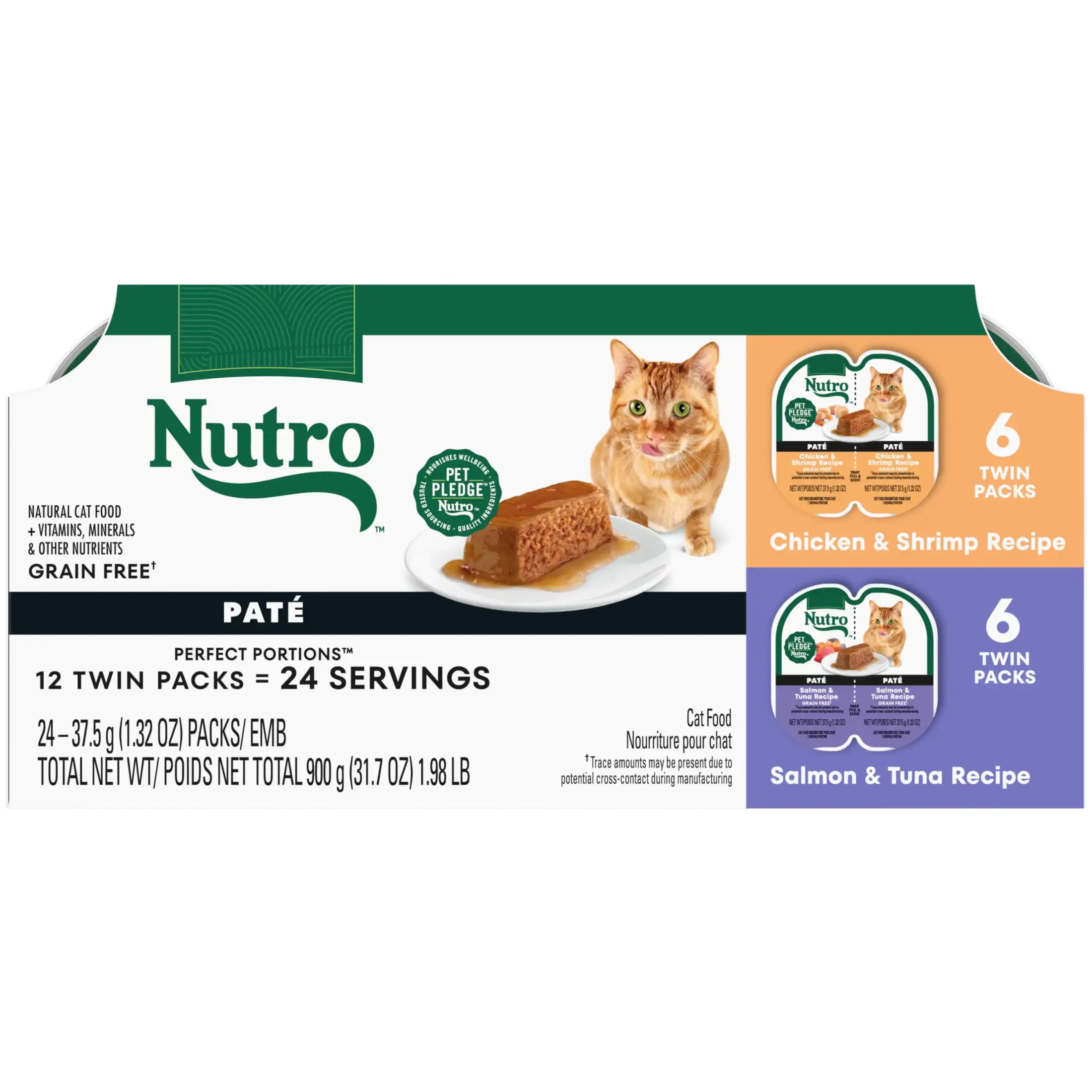 

Nutro Wet Cat Food Pate Multipack: Chicken & Shrimp And Salmon & Tuna Recipes (12) 2.64 Oz. Trays