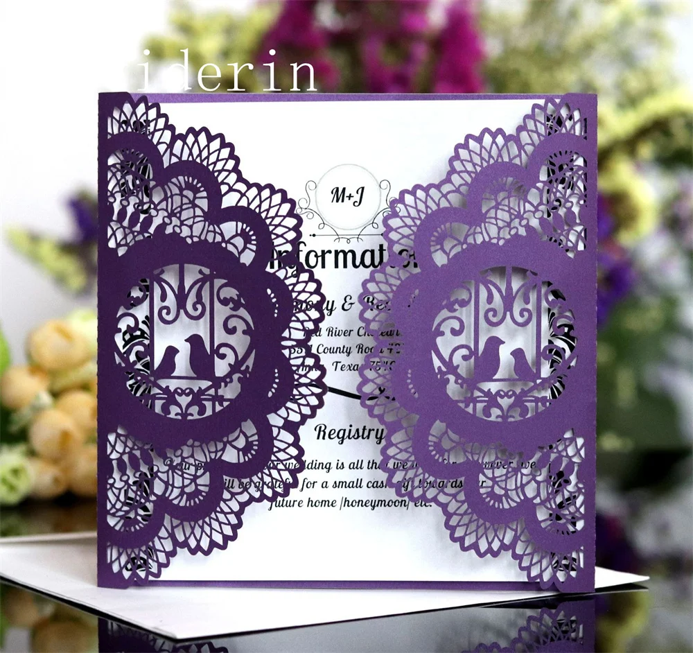 100/50 قطعة 15X15 سنتيمتر غطاء بطاقة دعوة الليزر الأوروبي دعوة الزفاف خارج قذيفة بالجملة AK-HK-5