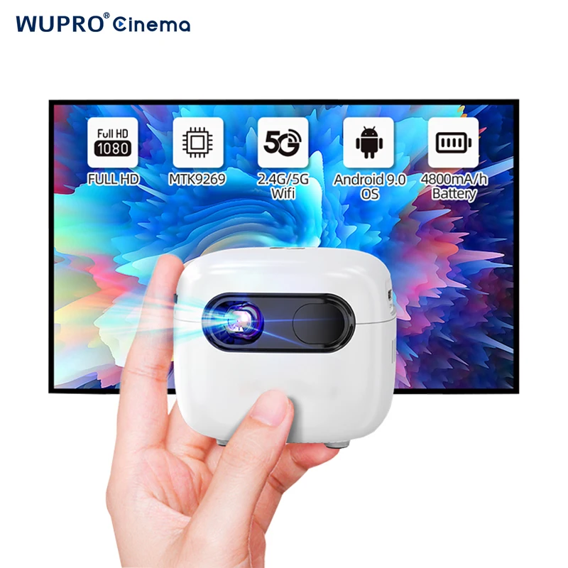 

Wupro ODM/OEM Q7S DLP Projector Smart Android 9 WIFI Build-in Battery Mini Proyector 4K Support Outdoor Portable Projector