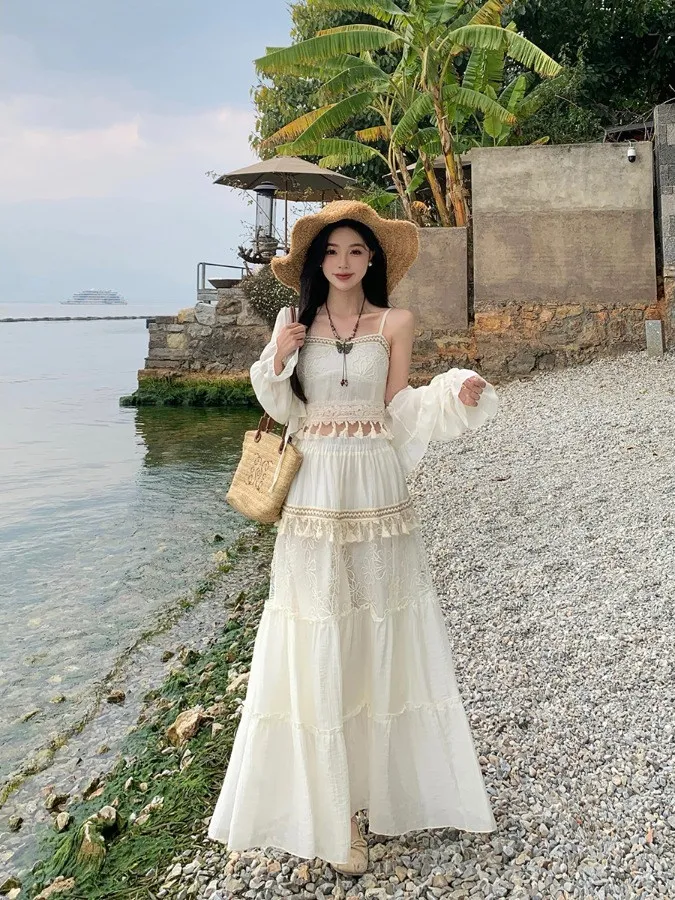 

plus Size Beach Vacation Style Three Piece Set Spring Season Sleeveless Top Slimming High Waist Skirt Fashionable Women's Ens...