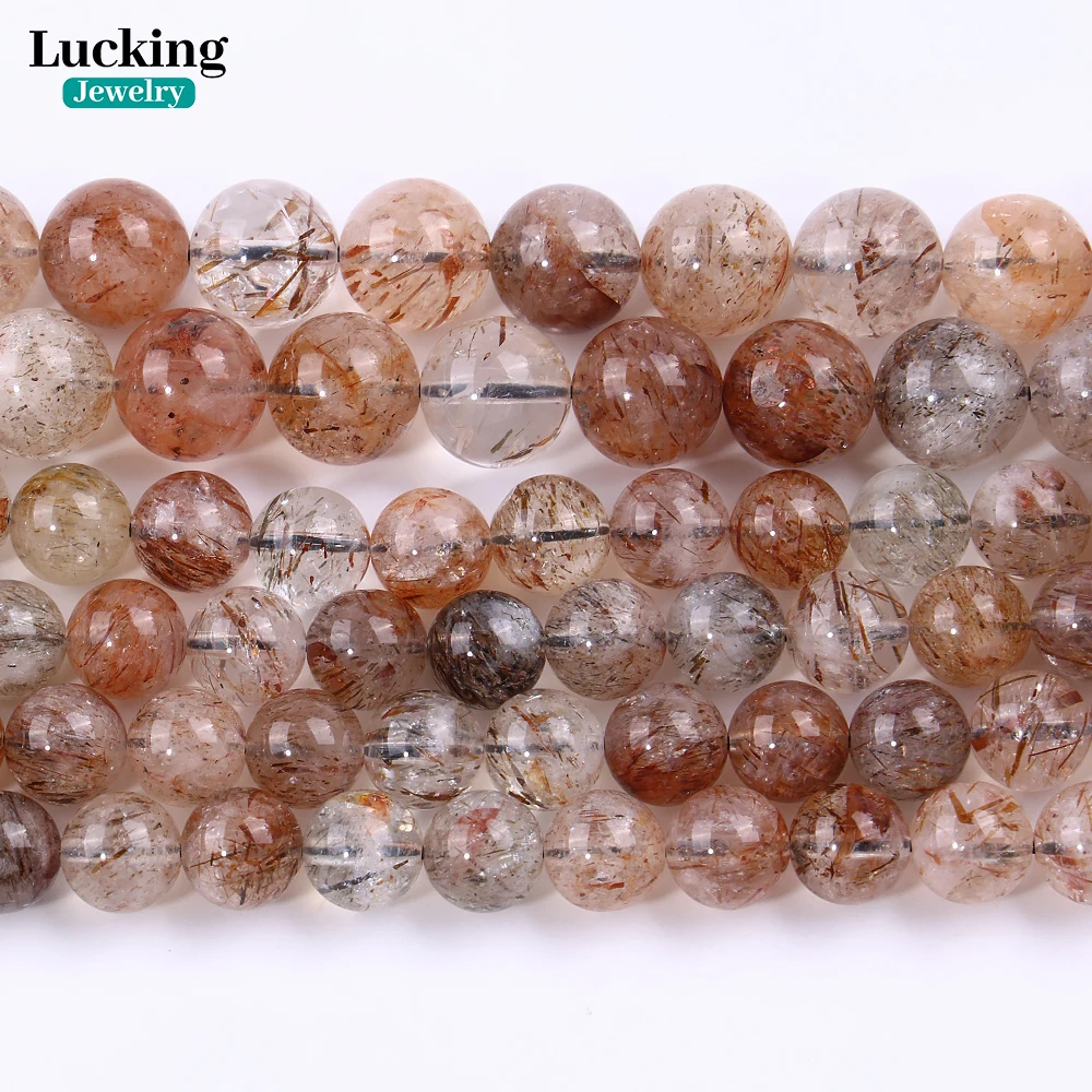 

Natural Black Golden Super 7 Quartz Strand 8-10mm Hair Crystal for DIY Jewelry, Spiritual Healing Bracelets, Energy Stone