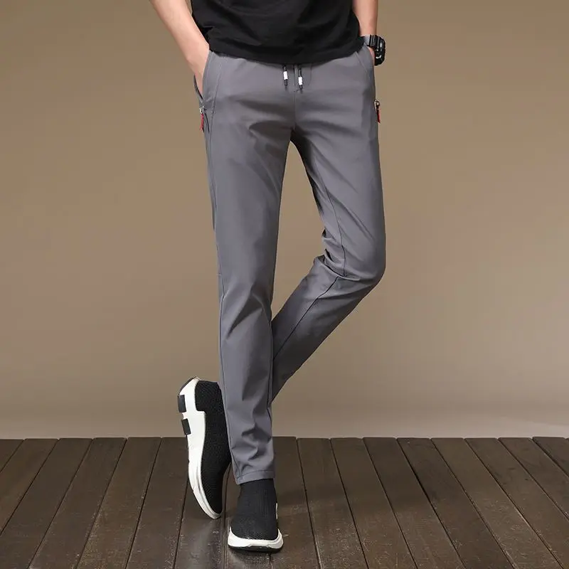 Fashion Men Solid Casual Pants Koreon Big Size Spring Summer Thin Pocket Elastic Waist Streetwear Business Loose Sports Trousers