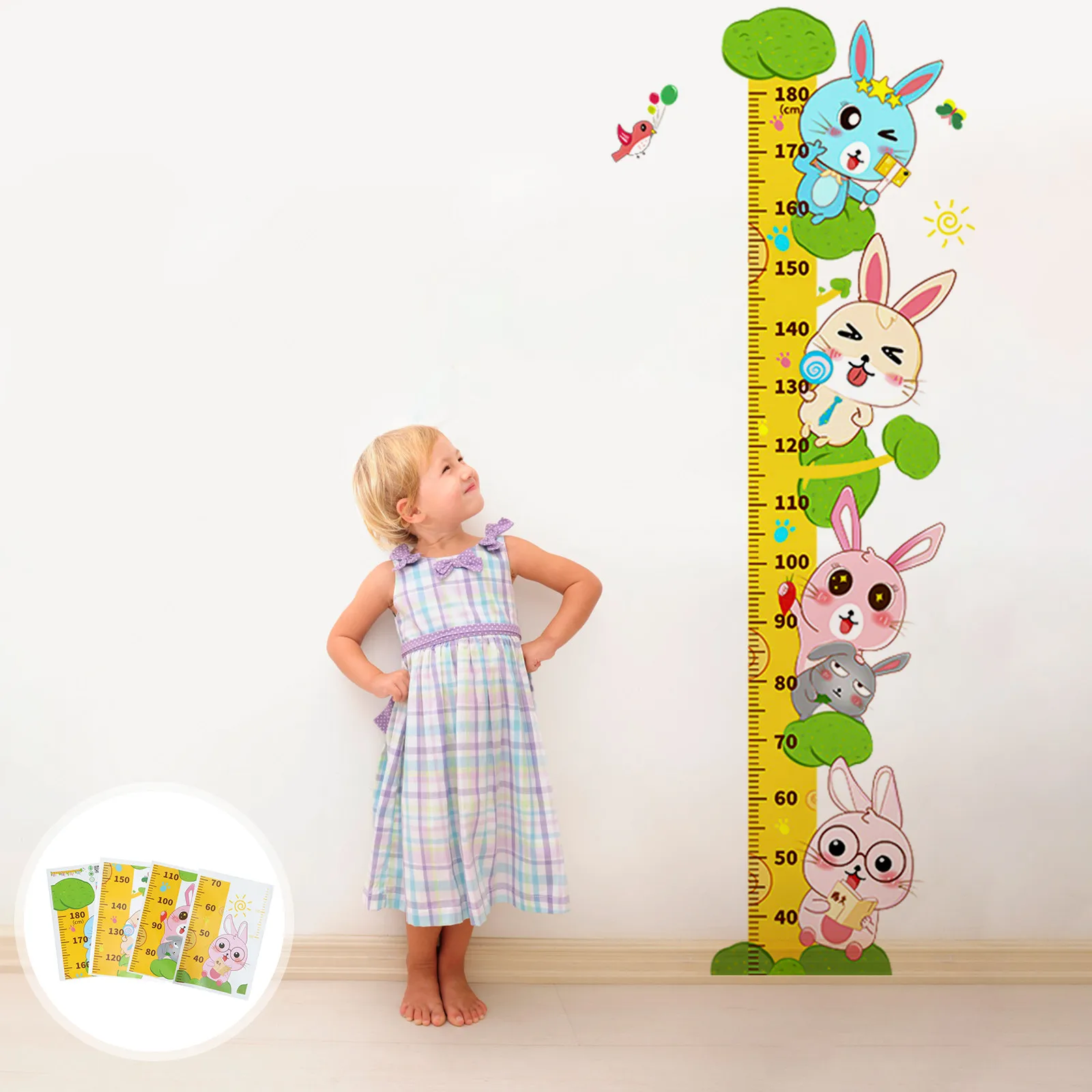 

1 set 1 Set Rabbit Height Chart Pvc Removable Wall For Kids Room Nursery Bathroom Height Measuring Sticker Cartoon Animal Decal