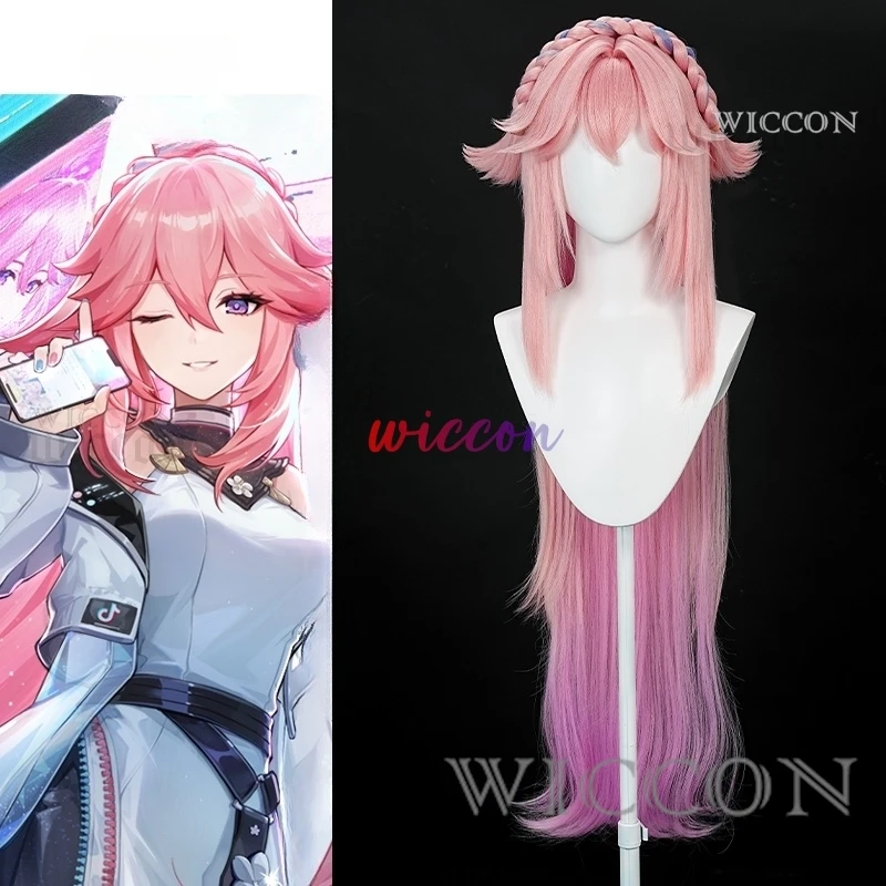 Game Genshin Impact Latest Yae Miko Cosplay Wig Miko Cosplay Cherry Powder Pink Gradien 100cm Long Hair Hallowmas Carnival Role