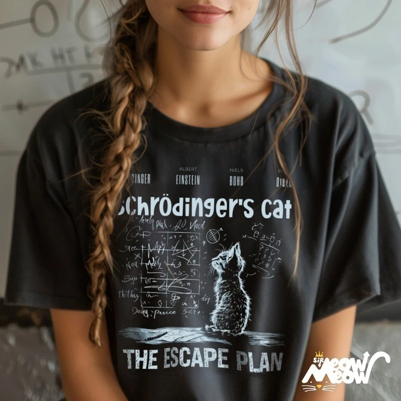 Schrödinger's Cat The Escape Plan T-Shirt: Funny Physics Science Tee New Spring/Summer Arrivals
