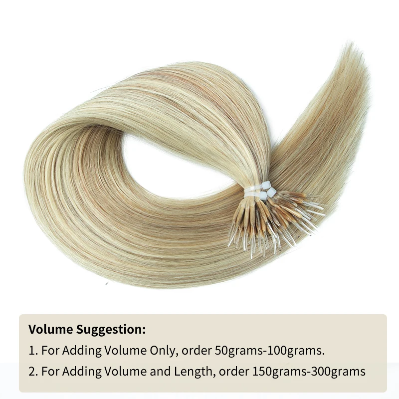 Linea di pesce Estensioni dei capelli con punta nano Capelli umani Punta flessibile Nano Anello Micro anelli per capelli Estensione dei capelli 50 g/pacco 12-24 pollici