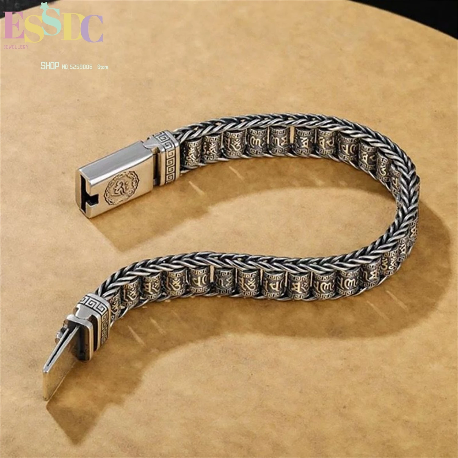 Six Mantra Prayer Wheel Bracelet For Men Thai Silver Adjustable Buddhist Jewelry Ethnic Braided Road Road Through Beads Gift