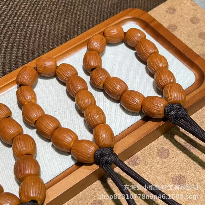 Pulsera tallada de piedra de oliva, joyería de cuentas budistas de mano, estilo étnico, moda versátil