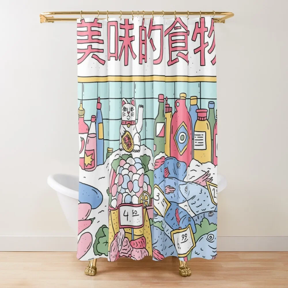 Japan Lucky Fortune Cat Shower Curtain  Gold Coin Bathroom Decoration With Hook Polyester Fabric Waterproof Shower Curtain Hooks