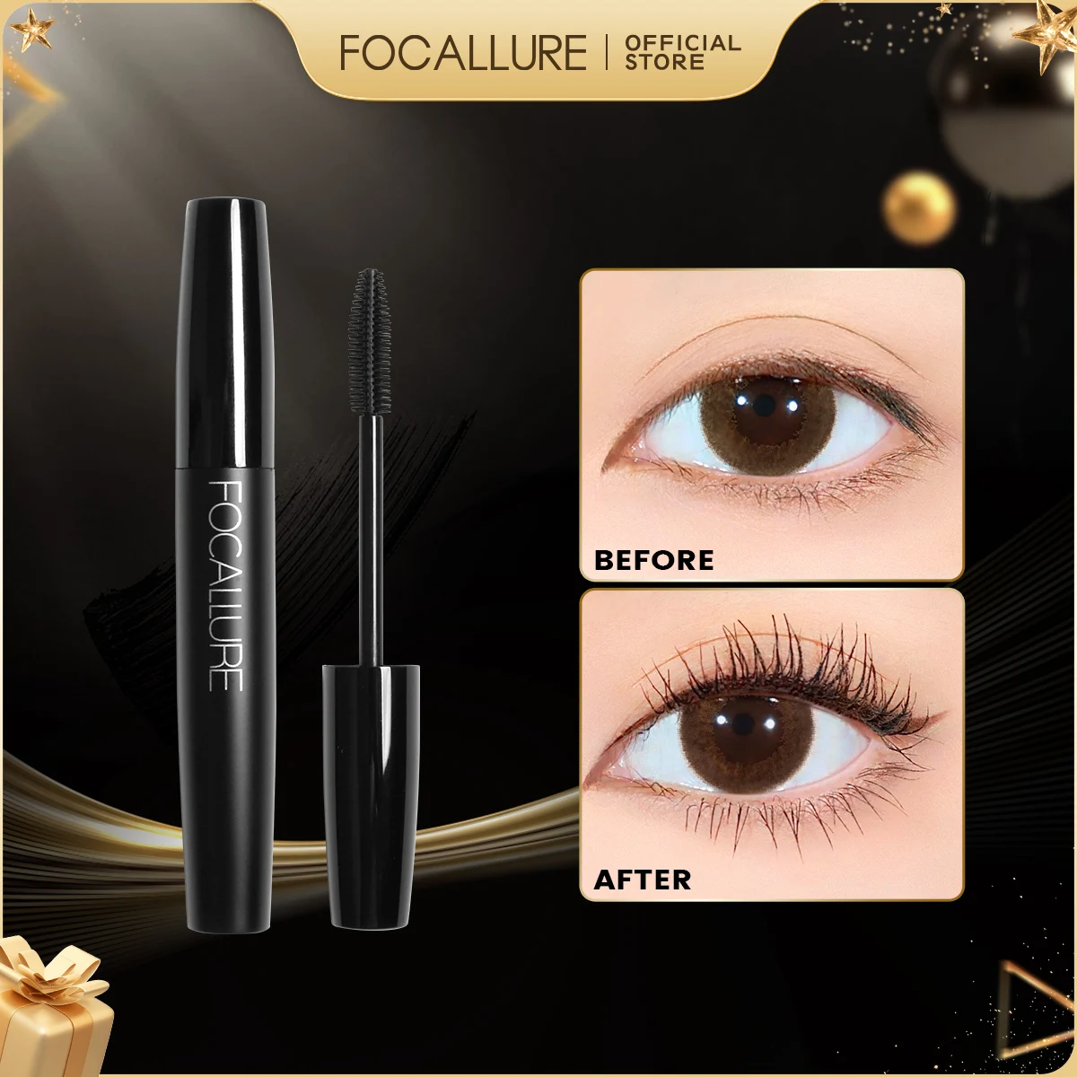 FOCALLURE Curled Lashes Lengthening Black Mascara Waterproof Long-wearing Eyelash Extension Eye Beauty Makeup Women Cosmetics