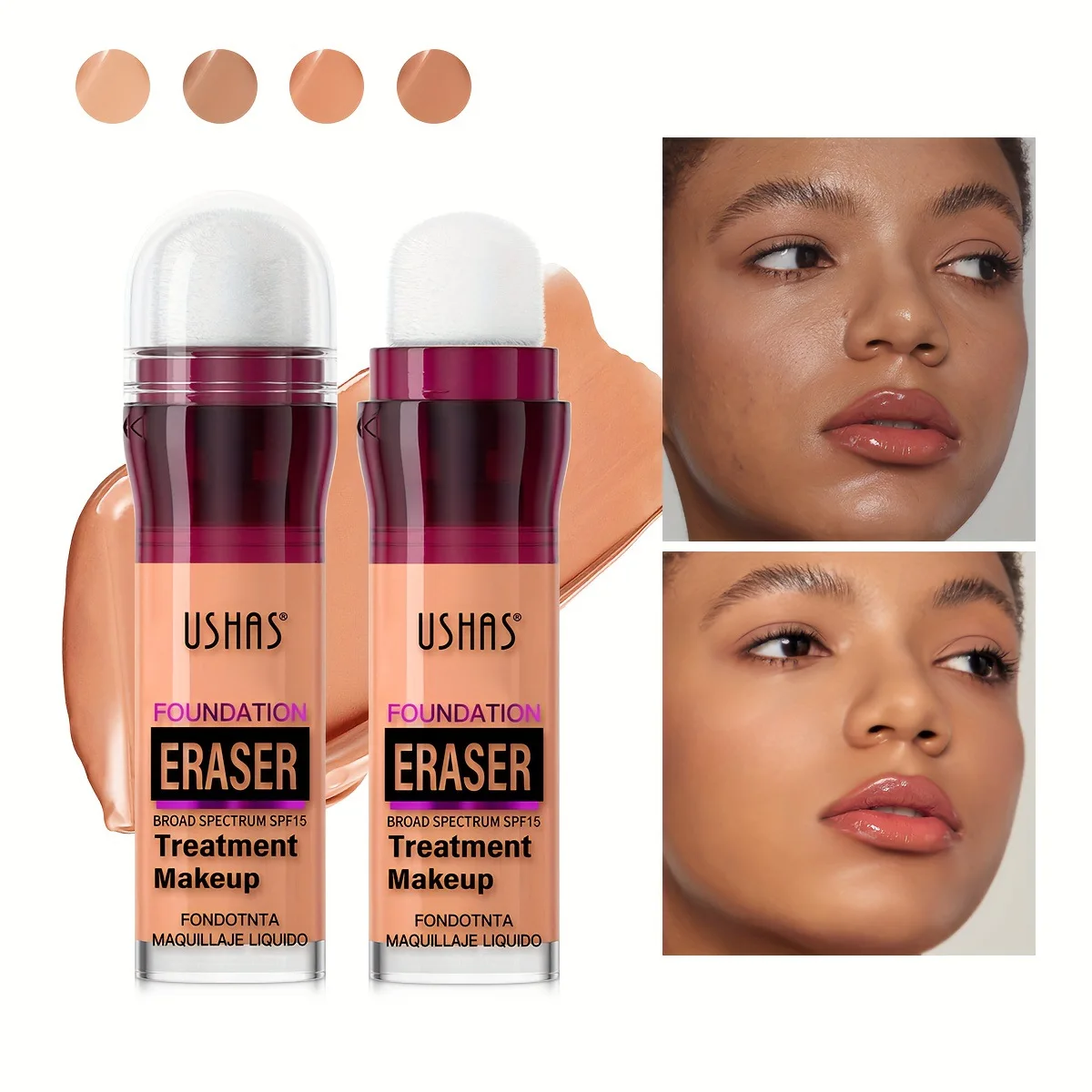 كريم أساس سائل من USHAS Sponge-Tip، عديم الوزن ويدوم طويلاً، للتحكم في الزيت والترطيب، لمسة نهائية لا تشوبه شائبة، تغطية قابلة للبناء #1