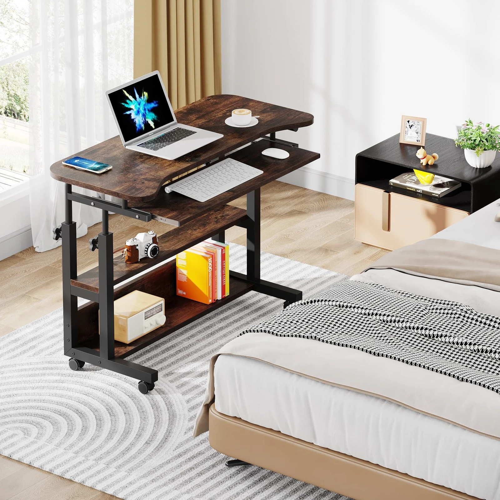 Height Adjustable Laptop Computer Desk with Wireless Charging Station