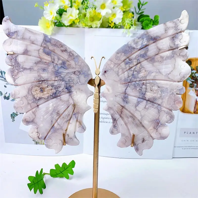 

Natural Flower Agate Butterfly Wings Carving Quartz Healing Crafts Gift Room Decor Home Decoration Birthday Gift 1pair