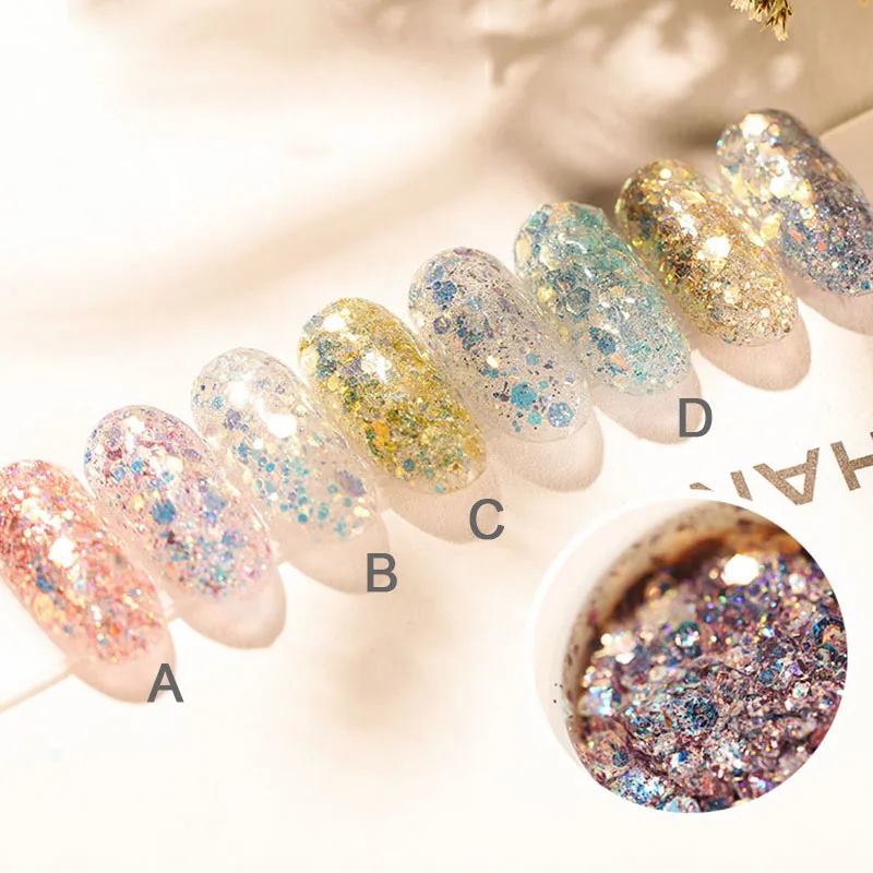 2022 Fashion New Nail Art Mixing Glitter Flakes 3D Hexagon Colorful Crystal Spangles Gradient Glitter Polish Manicure