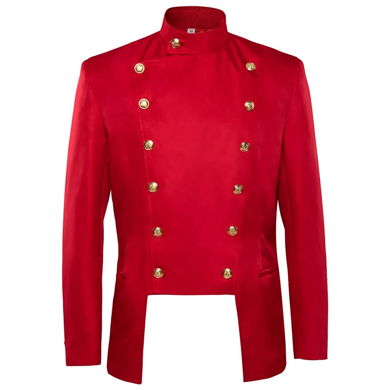 

Red Double Breasted Court Prince Uniform Men Vintage Steampunk Medieval Thin Jacket Formal Tailcoat Gothic Halloween Tuxedo Coat