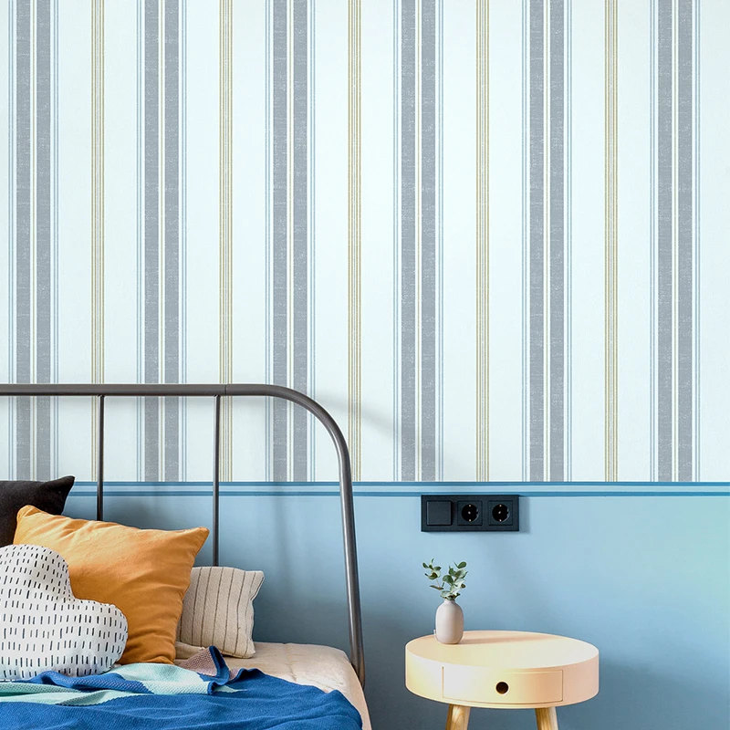 Imagem -04 - Moderno Simples Listras Mediterrâneo Papel de Parede Crianças Menino Quarto Pano de Fundo Eco-friendly Não-tecido 3d Azul
