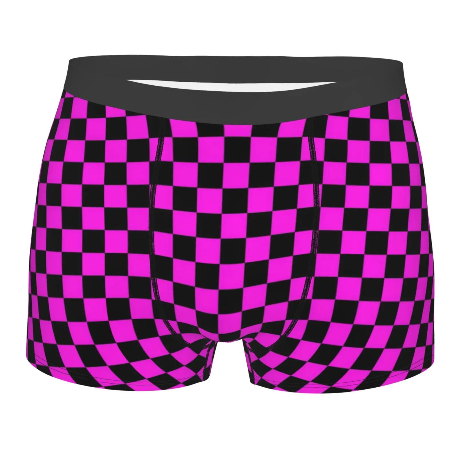 Black and Purple Grid Pattern Print Underwear Men Stretch Boxer Briefs Shorts Panties Soft Sexy Underpants for Male