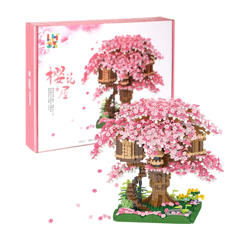 โรแมนติกสีชมพู Cherry Blossom Tree Micro Mini Building Blocks ของเล่น Dreamy Home Decor ของขวัญที่สมบูรณ์แบบสําหรับสาวปริศนาท้าทาย