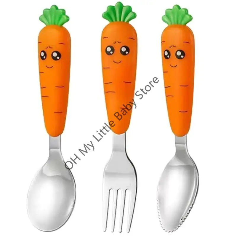 

M76C Child Spoon/Fork SelfFeeding Spoon Baby Learn to Eat Training Feeding Cutlery