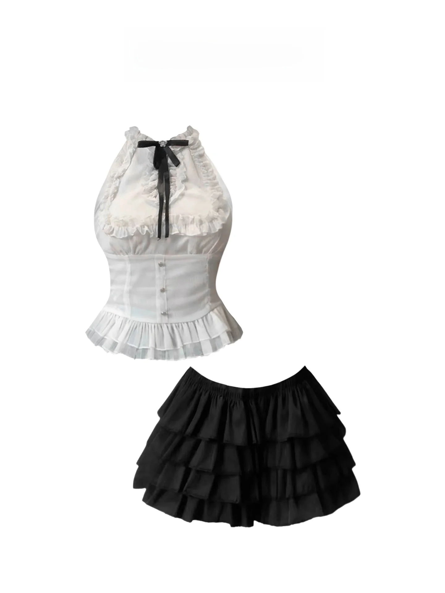 

HEZA Летний женский комплект для похудения, сладкий и пряный женский комплект с подвесным ремешком, пышной юбкой и полым деревом...