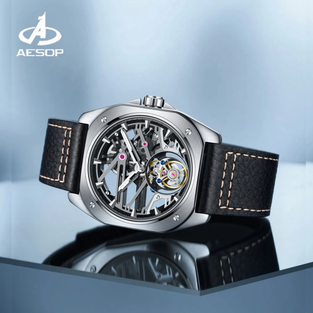 AESOP 2023 New 7067 Luxury Tourbillon Skeleton Mechanical Luxury Watches Waterproof Watch For Men Movement Sapphire Square Case