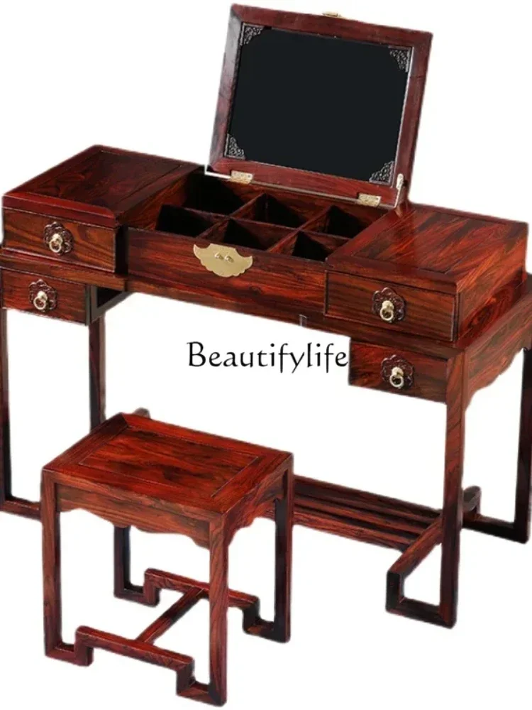 

01Mahogany Indonesian Bedroom Chinese Classical Makeup Table with Mirror Broadleaf Yellow