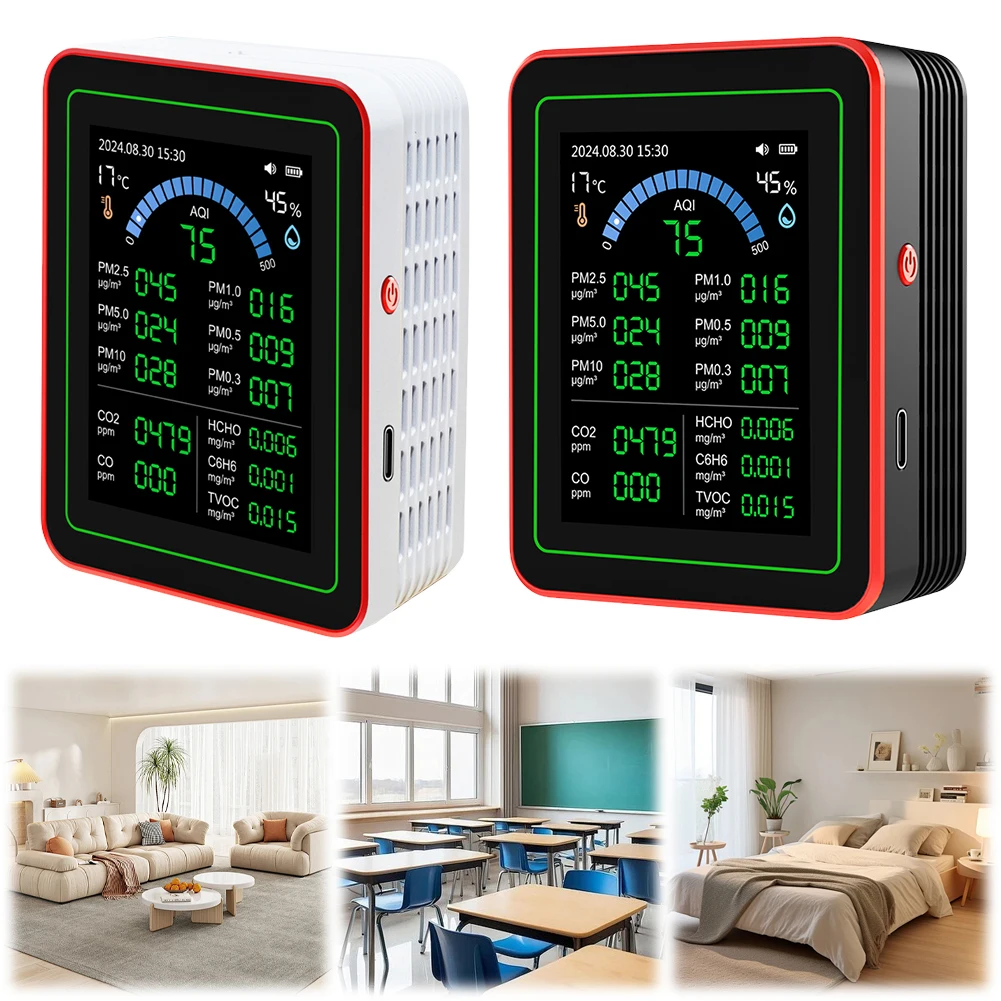 متعددة الوظائف 18 في 1 CO2 متر الرقمية جهاز قياس درجة الحرارة والرطوبة ثاني أكسيد الكربون PM2.5 PM10 PM0.5 PM0.3 مراقبة جودة الهواء #3