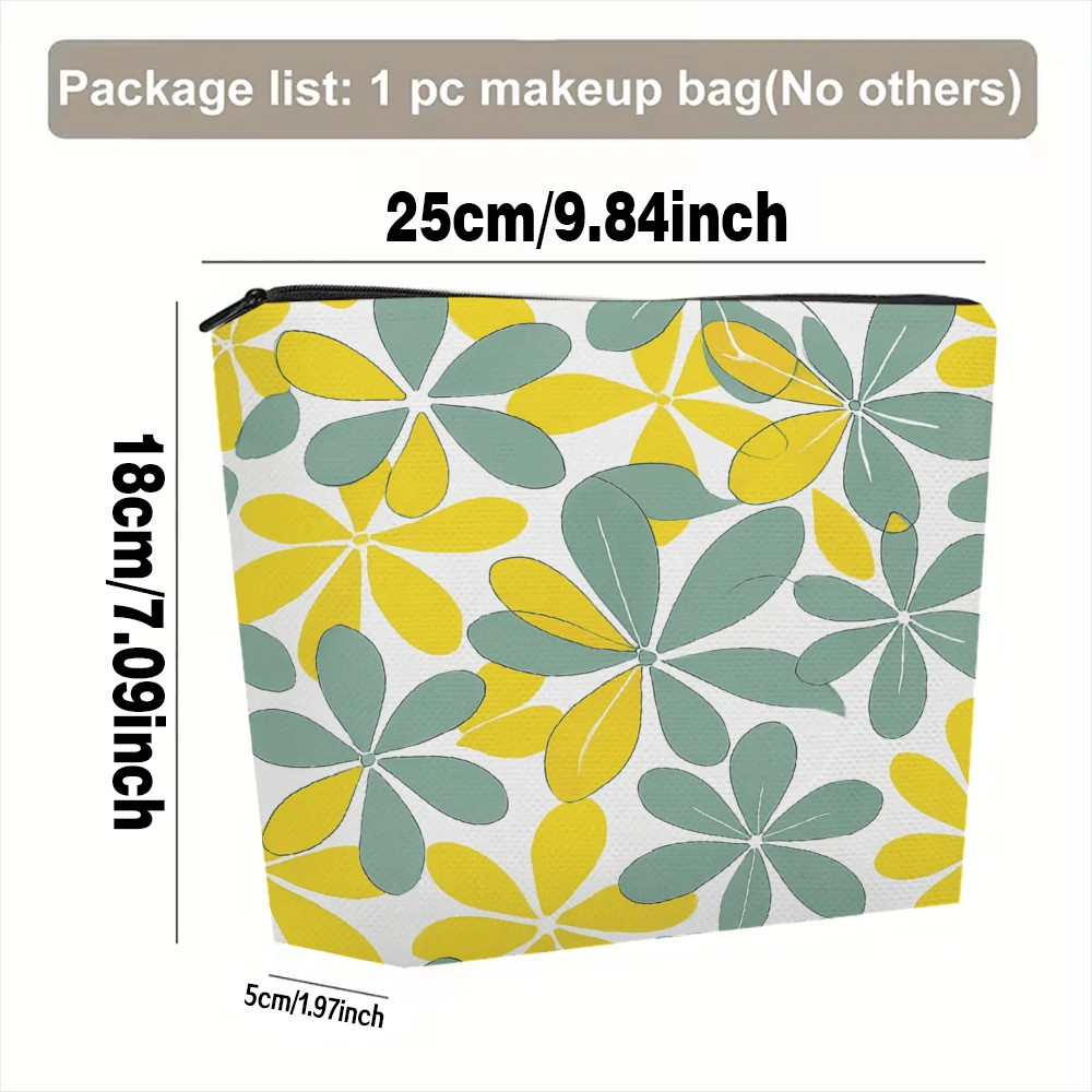 Yellow Green Floral Pattern Print Makeup Bags for Girls Cosmetic Pouch Toiletry Bag Pencil Case Travel Storage