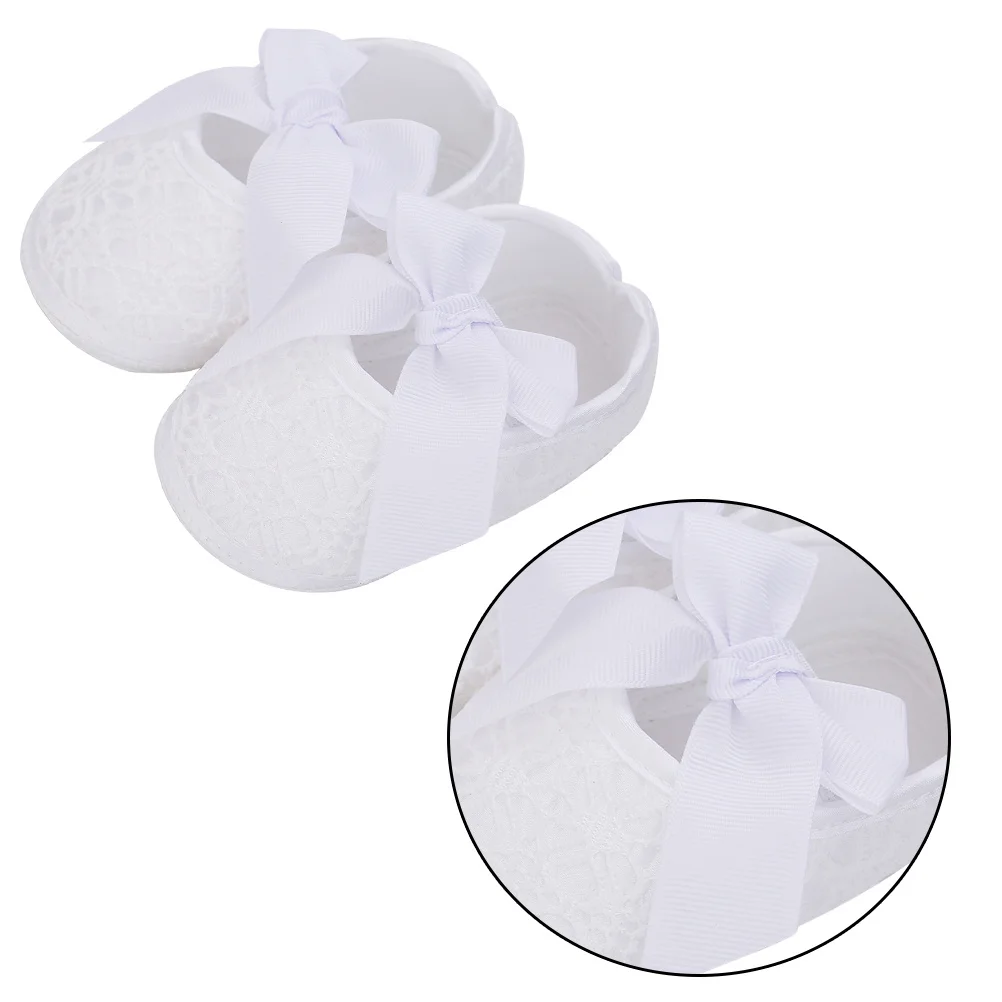 

1Pair Baby Girl Lace Bow Crib Shoes Newborn 0-1 Year Size 13 11.5cm White Durable Simple Elegant Girl Shoes