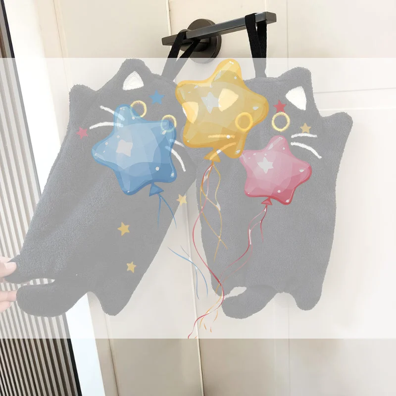 1pcs/2pcs Cartoon Cat Hand Towel Thickened Absorbent Kitchen Heat Resistant Pad Hanging Cleaning Cloth Towels