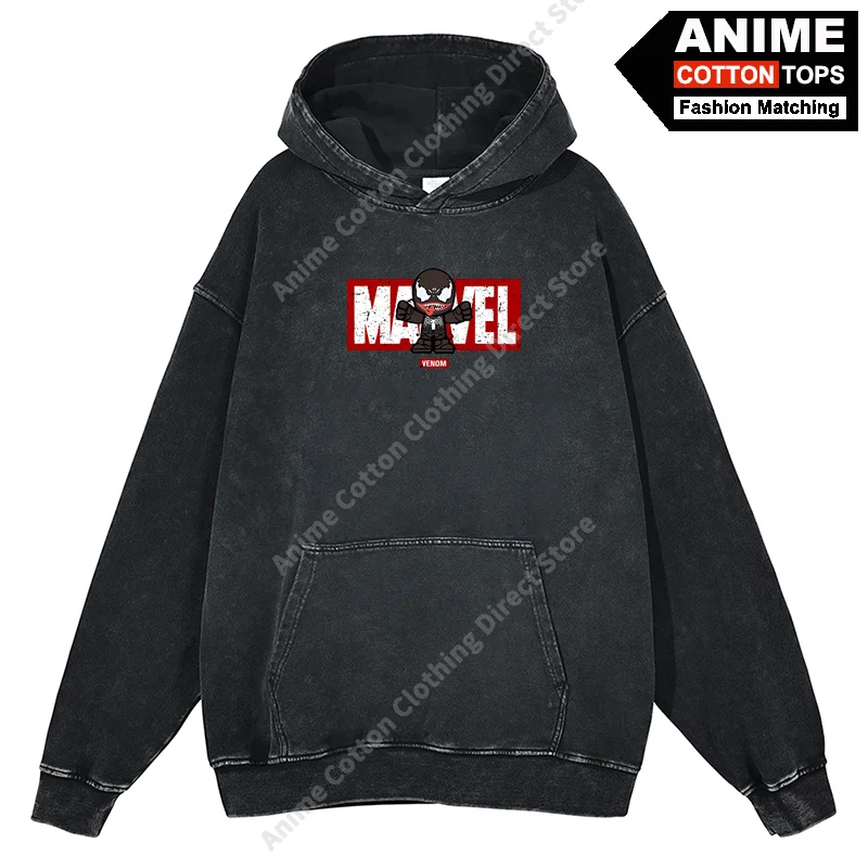 Marvel Print Hoodies Cotton Washed Vintage Oversized Sweatshirt y2k Harajuku Street Unisex Loose Tracksuit Warm Pullover Tops