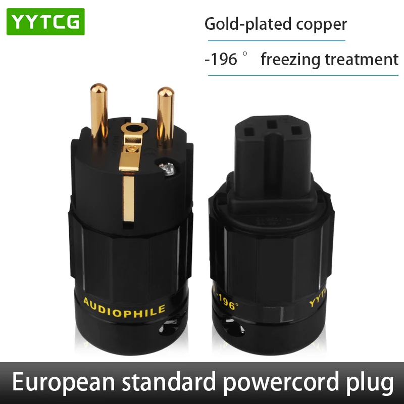 YYTCG G2 1pair 24K Gold Plated EU European Schuko Power Connector IEC Plug