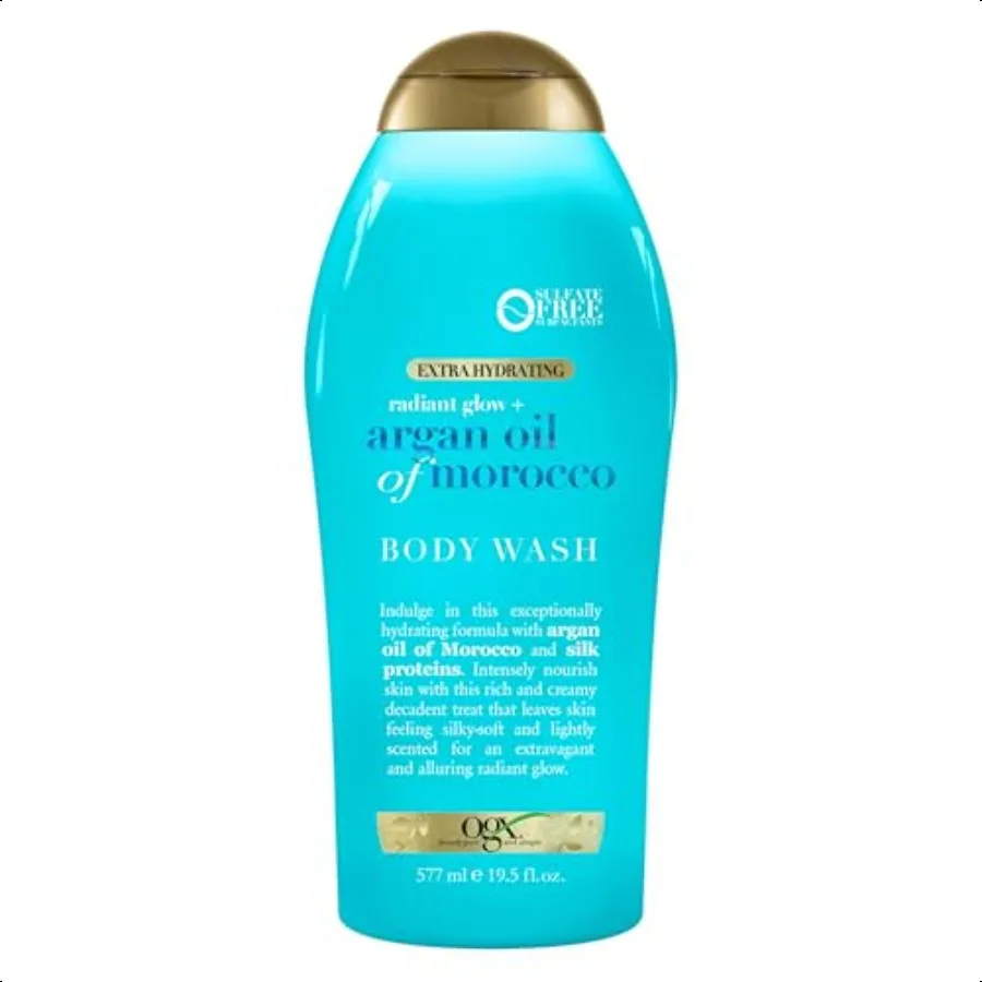 

OGX Radiant Glow + Argan Oil of Morocco Extra Hydrating Body Wash for Dry Skin Moisturizing Gel Cleanser for Silky Soft Skin Bo