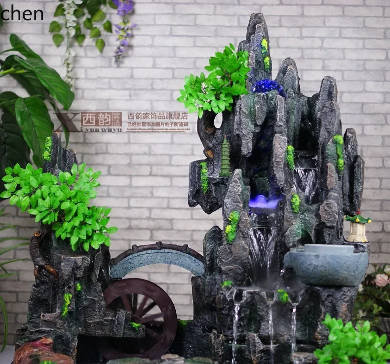 DSA Large Rockery Fish Pond Tank Fountain Ornament Water Wheel Practical Creative Home Decor