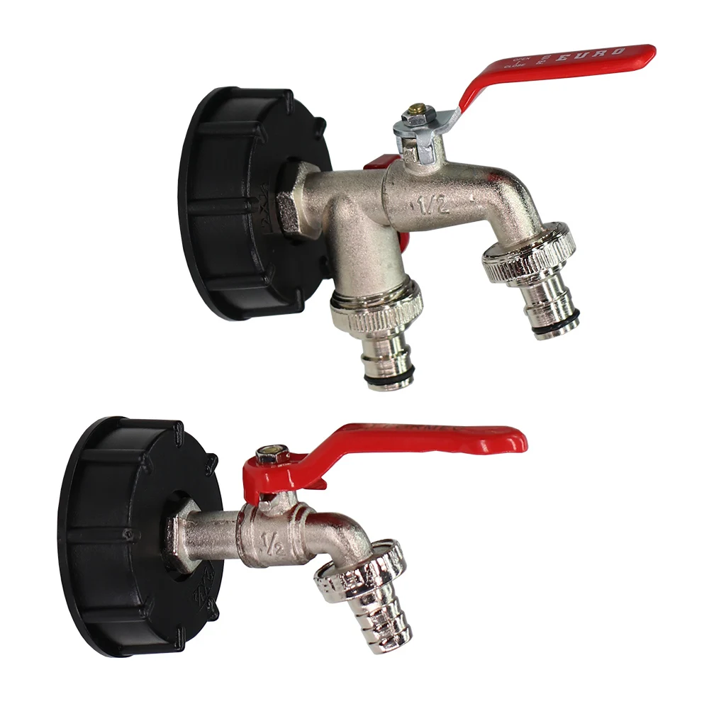 1PC 1/2''x3/4'' 16MM Metal Water Tap with S60 Coarse Thread IBC Tank Cover 1-2 Ways Coupling Adapter Ball Valve Garden Faucet
