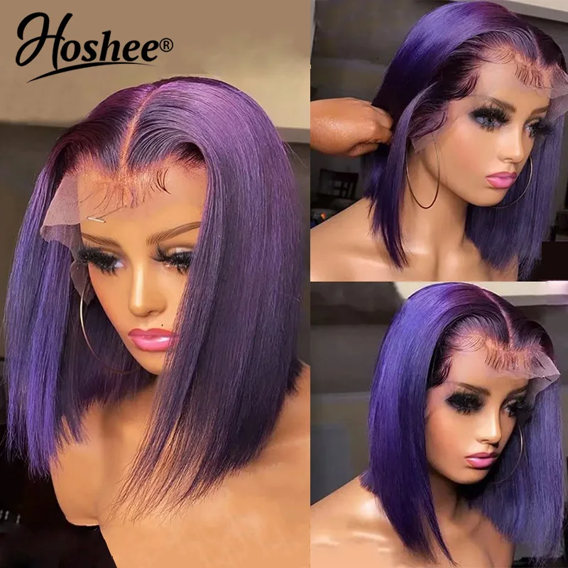 

Short Bob Pixie Cut Light Purple Green 13x4 HD Transparent Lace Front Wig Preplucked Brazilian Virgin Human Hair Wigs On Sale