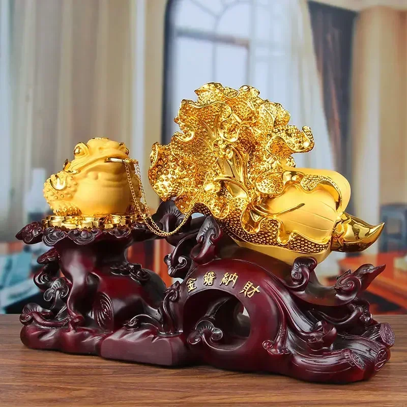 Feng Shui Fortune Golden Toad Decor Cabbage Office Living Room Cicada Toad Opening Craft Gift