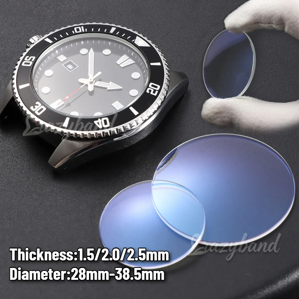 1.5/2.0/2.5mmThick Watch Glass Sapphire Replacement Double Dome AR Blue Transparent Crystal for Watchmaker Diameters 28mm-38.5mm